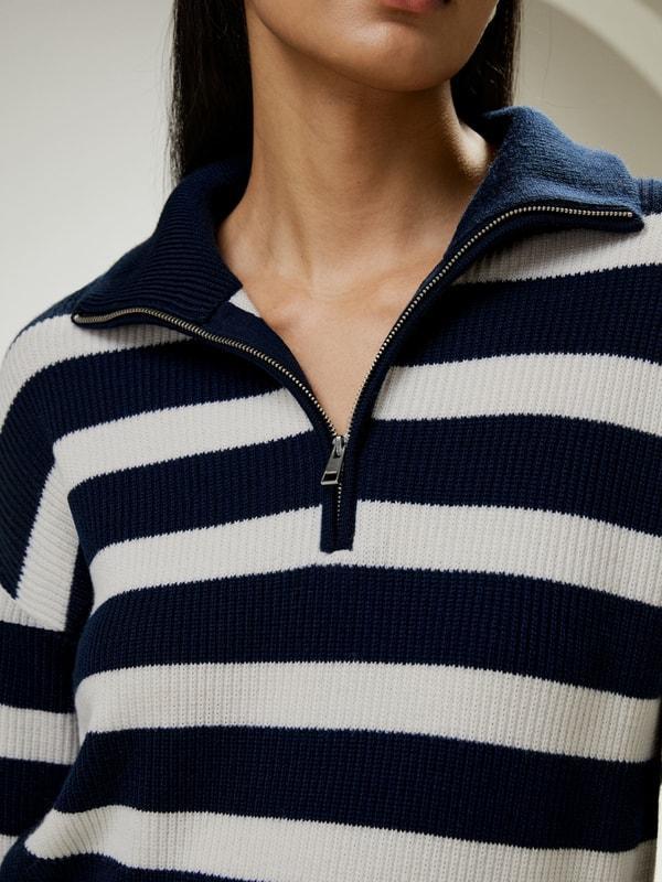 LILYSILK Wool Women's Sweaters Camel with Black Stripes Merino Wool Comfortable Dropped-Shoulder Sweater S Product Image