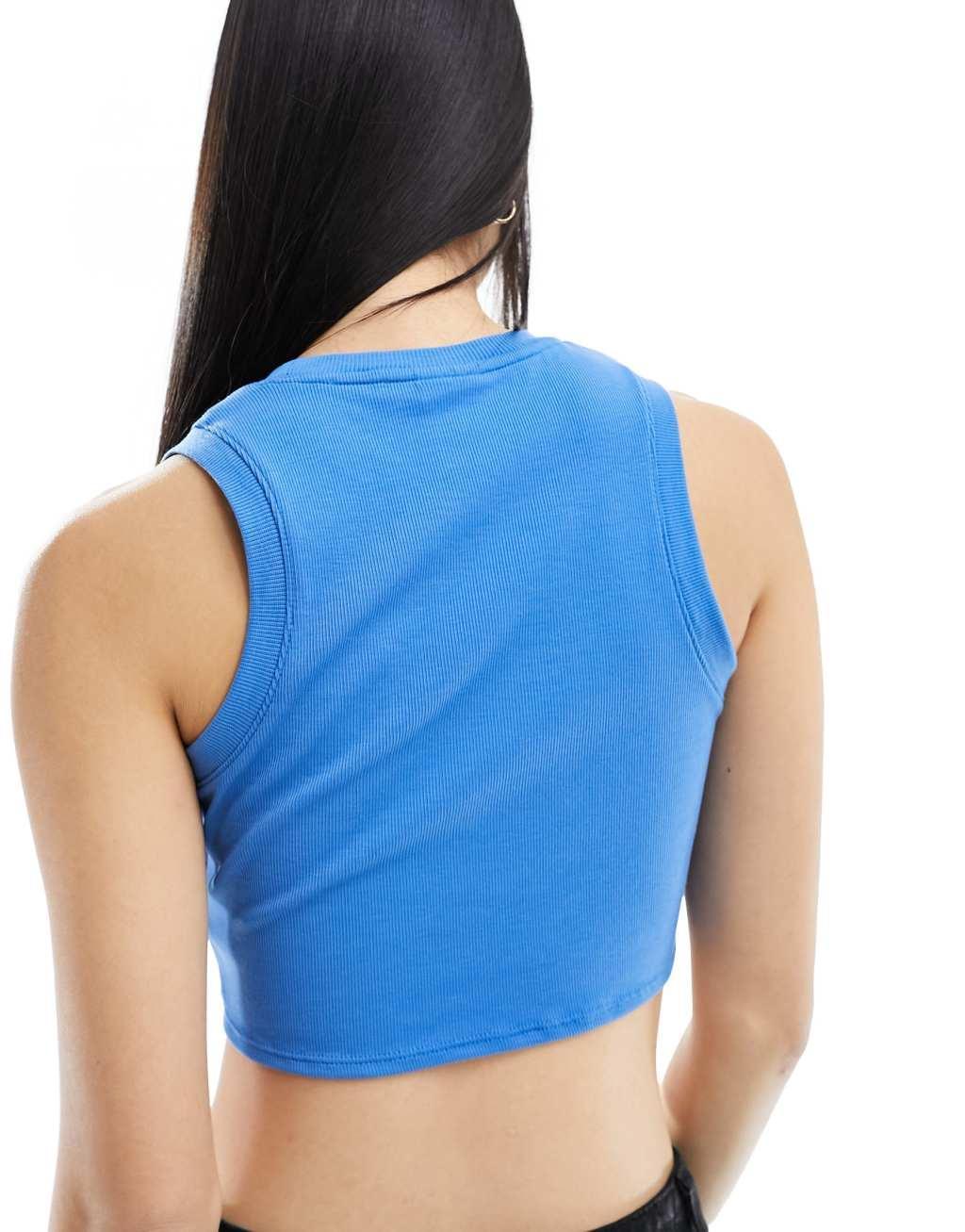 Nike Essentials ribbed cropped tank top in blue  Product Image