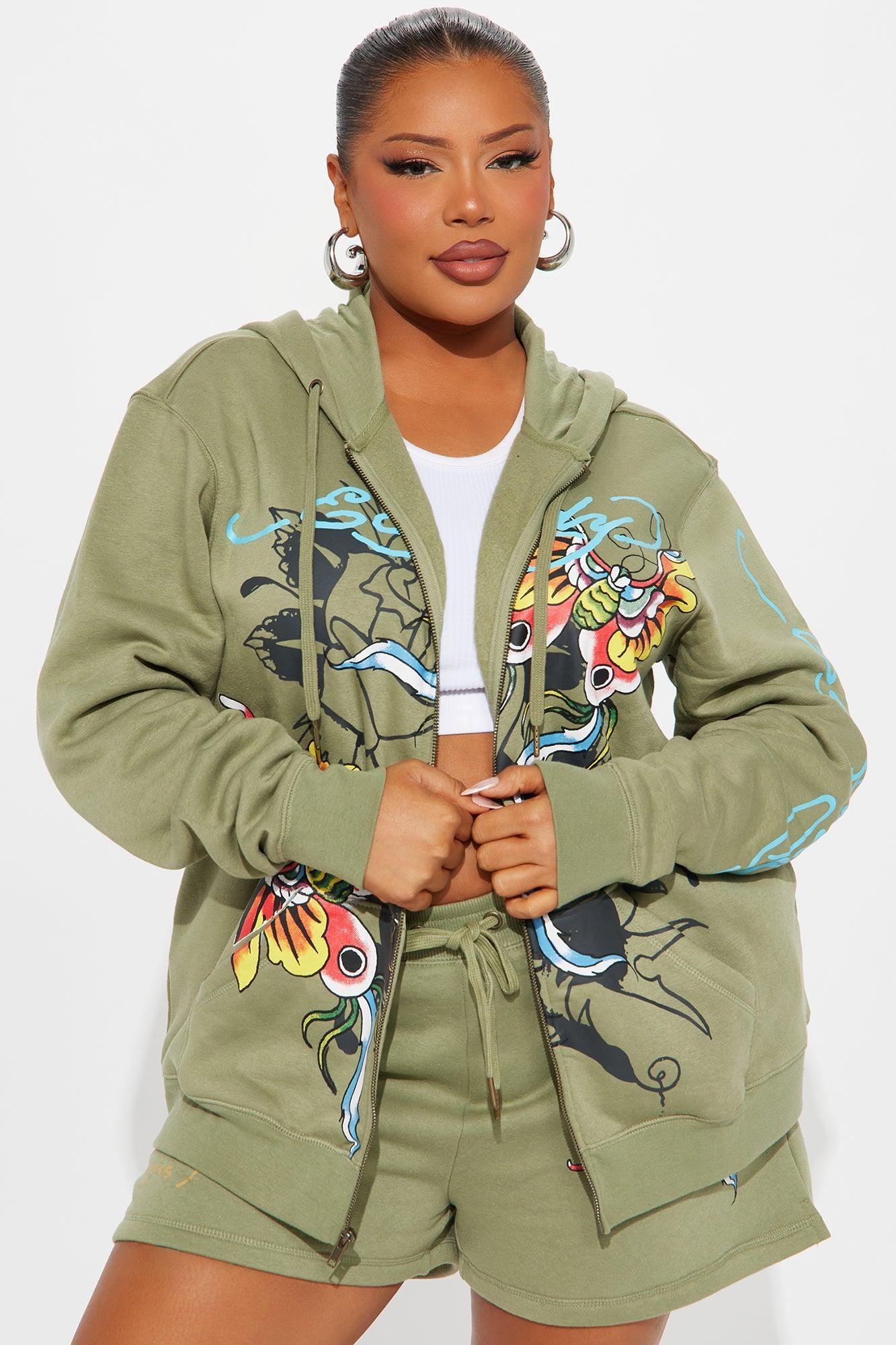 Ed Hardy Butterfly Zip Up Hoodie - Sage Product Image