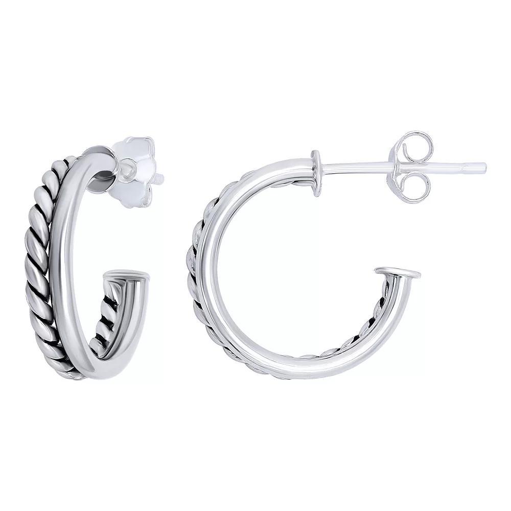 Aleure Precioso Sterling Silver Double Polished & Twisted Hoop Earrings, Women's, Size: 15 mm Product Image