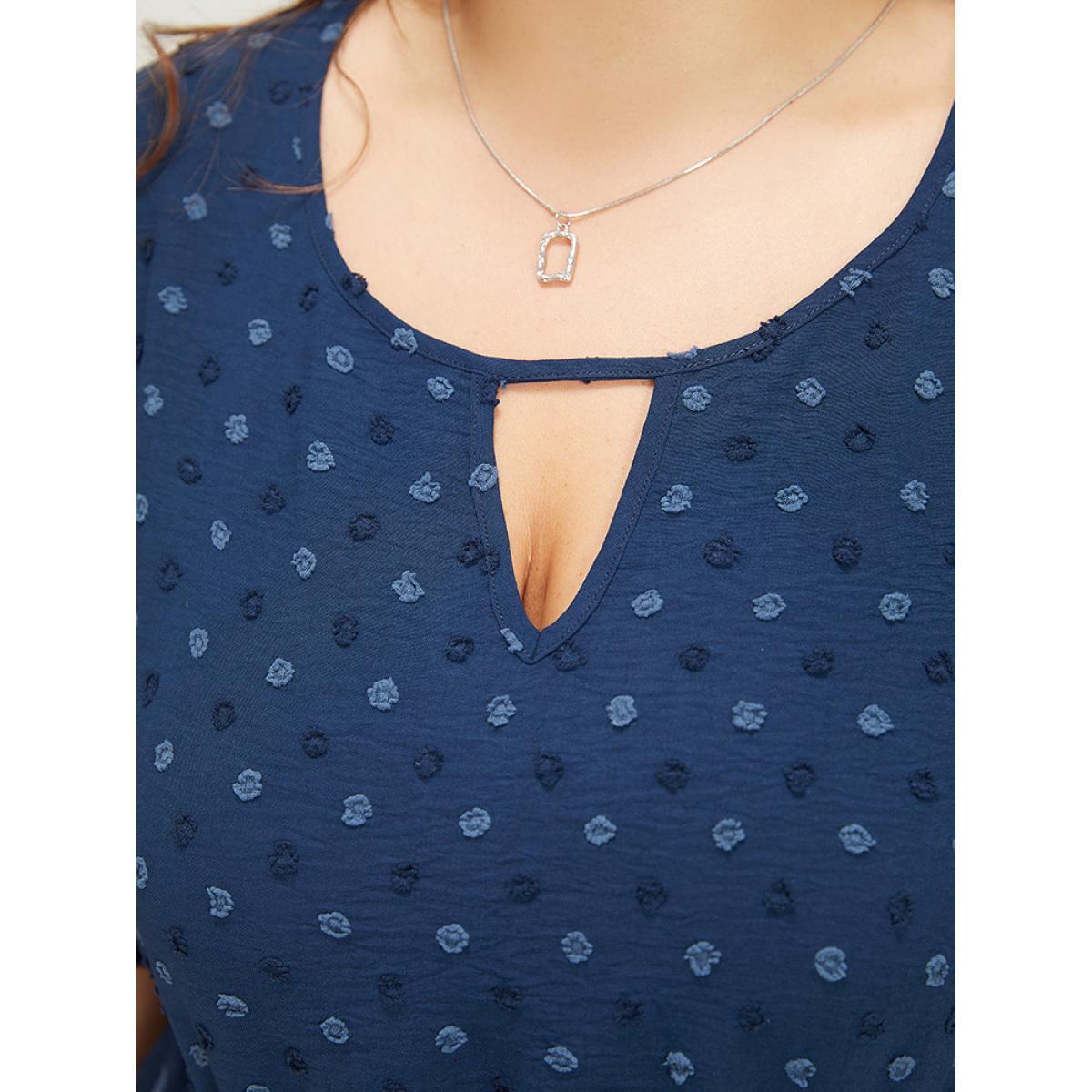 Plus Size Polka Dot Pocket Cut Out Petal Sleeve Dress DarkBlue Women Office Plain Round Neck Short sleeve Curvy Midi Dress BloomChic 22-24/3X Product Image