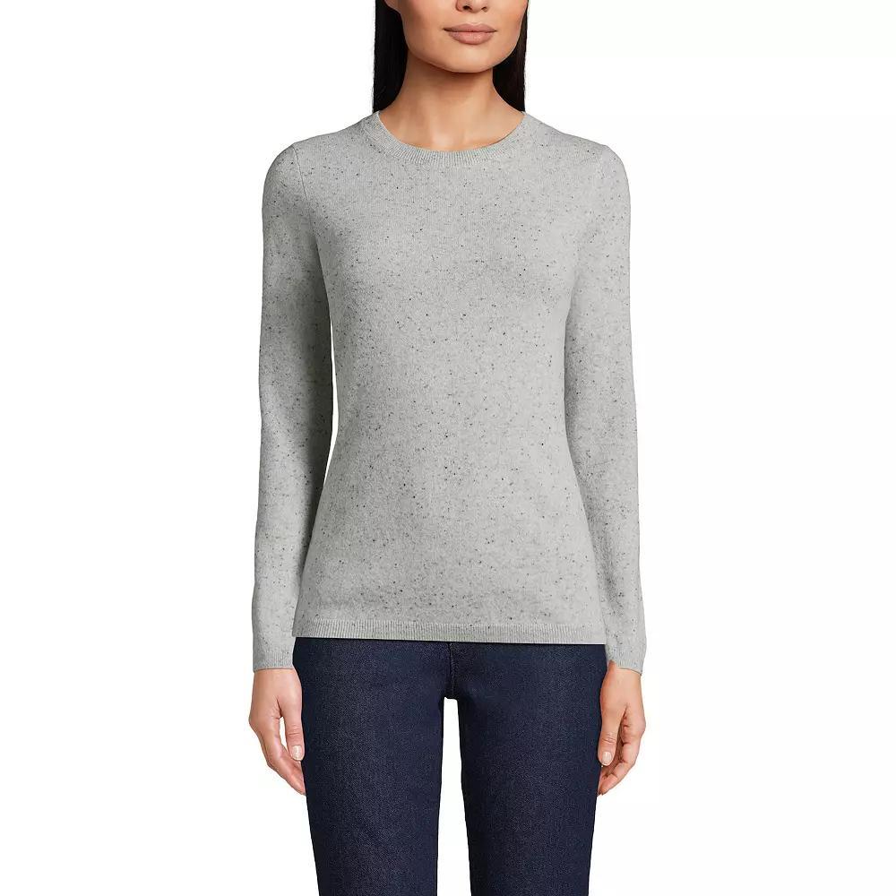 Women's Lands' End Crewneck Cashmere Sweater, Size: Large, Gray Black Donegal Product Image