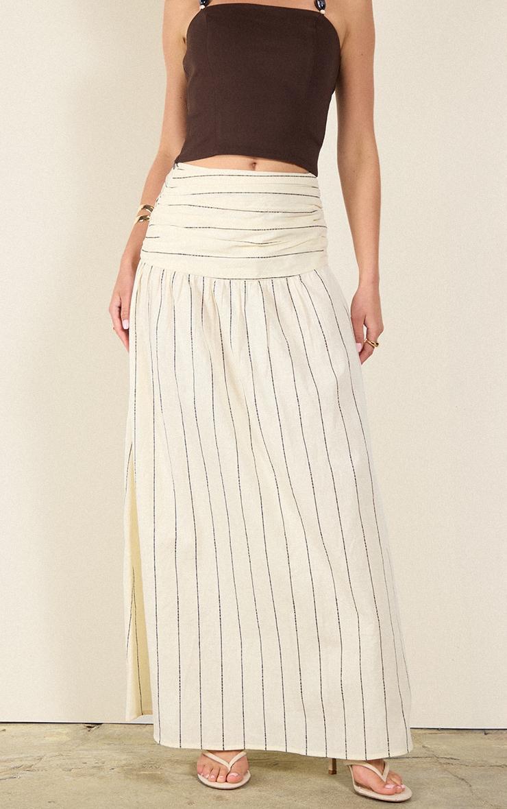 Stone Stripe Cotton Ruched Waist Maxi Skirt Product Image