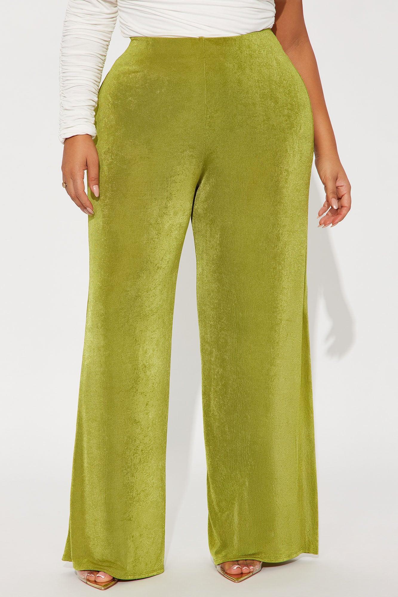 Not Your Average Slinky Wide Leg Pant 32″ - Chartreuse Product Image