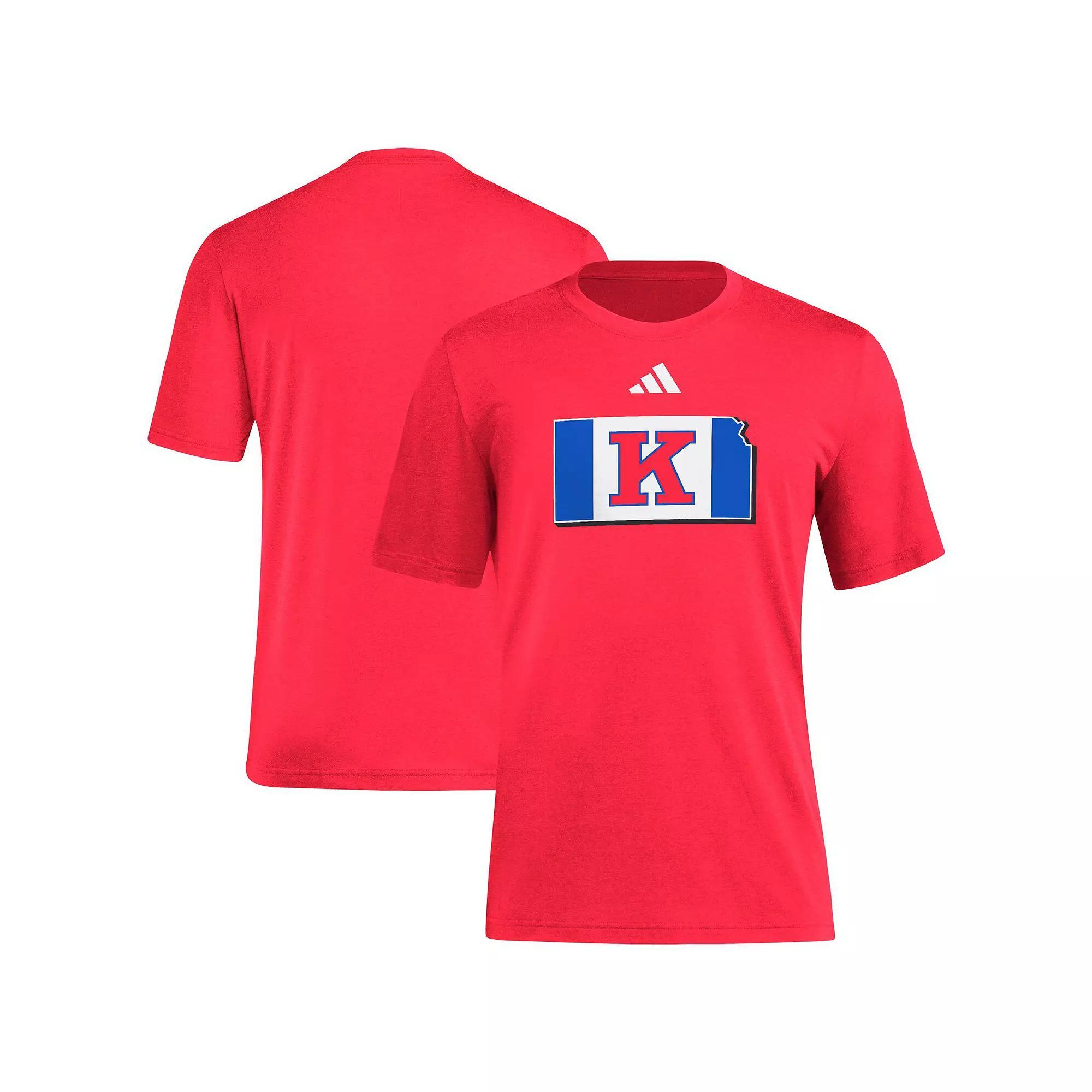 Men's adidas Red Kansas Jayhawks Basketball State Outline Tri-Blend T-Shirt, Size: 2XL Product Image