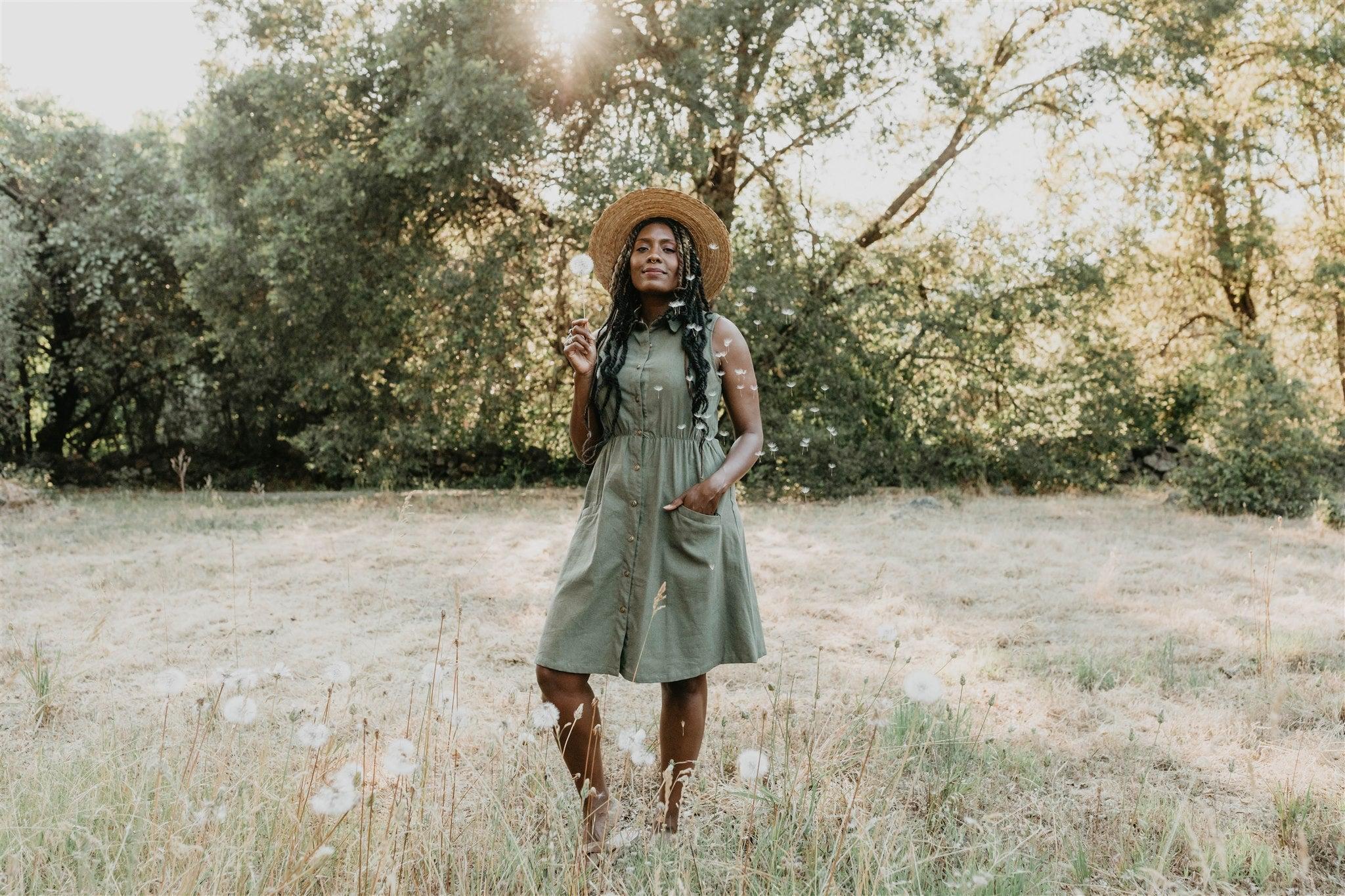 Mona Dress in Olive Linen Product Image