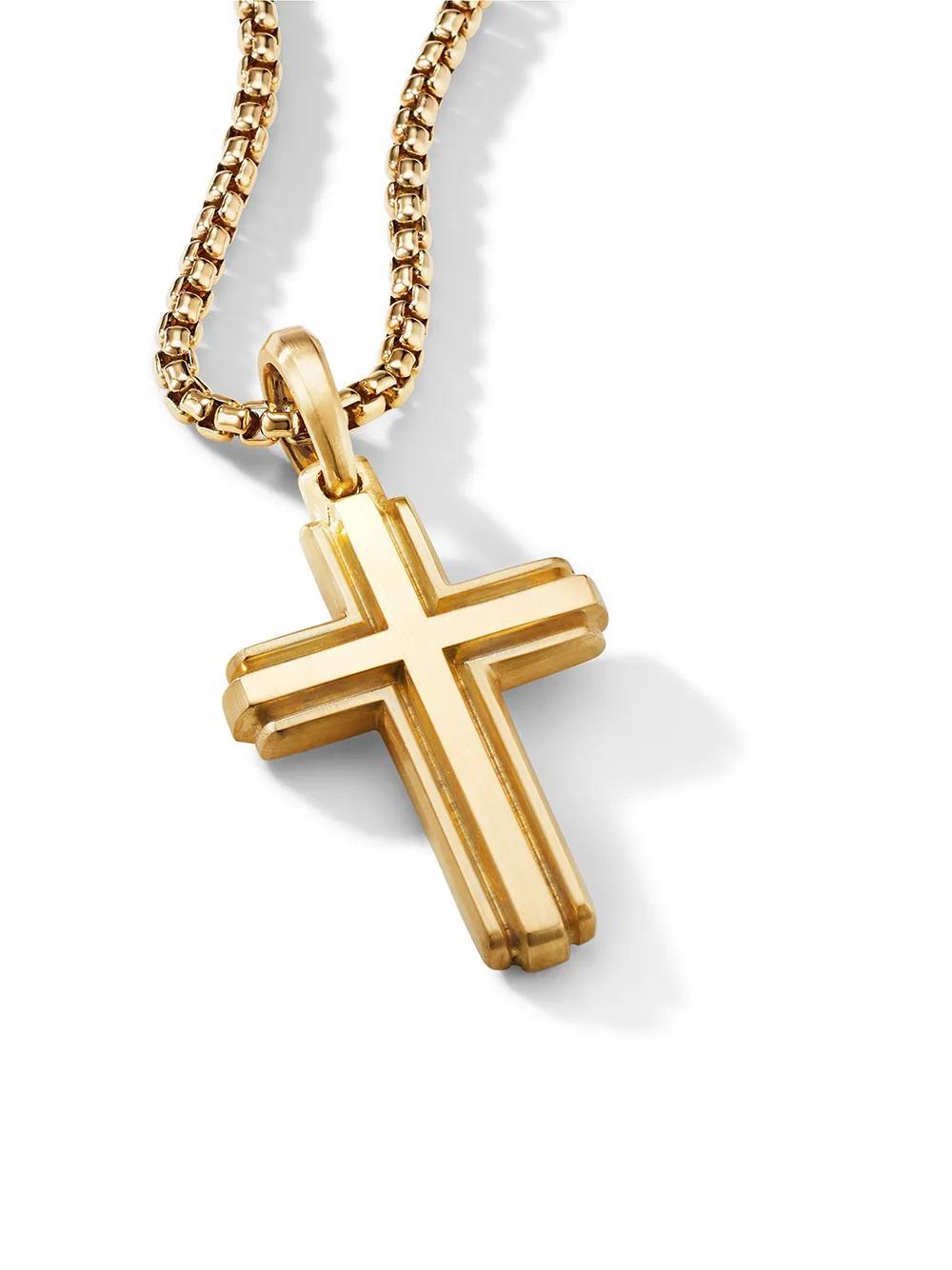 18kt yellow gold Deco Cross pendant (34mm) Product Image