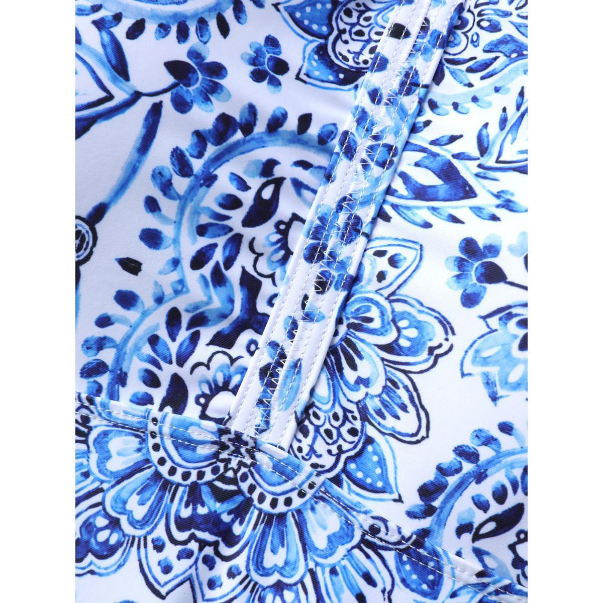 Plus Size Boho Print Fit and Flare Swim Top Women's Swimwear Skyblue Beach High stretch Bodycon V-neck Curve Swim Tops BloomChic 22-24/3X Product Image