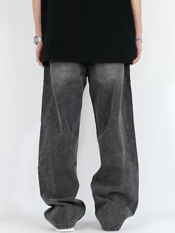 Men's Washed Crackle Print Loose Jeans Product Image