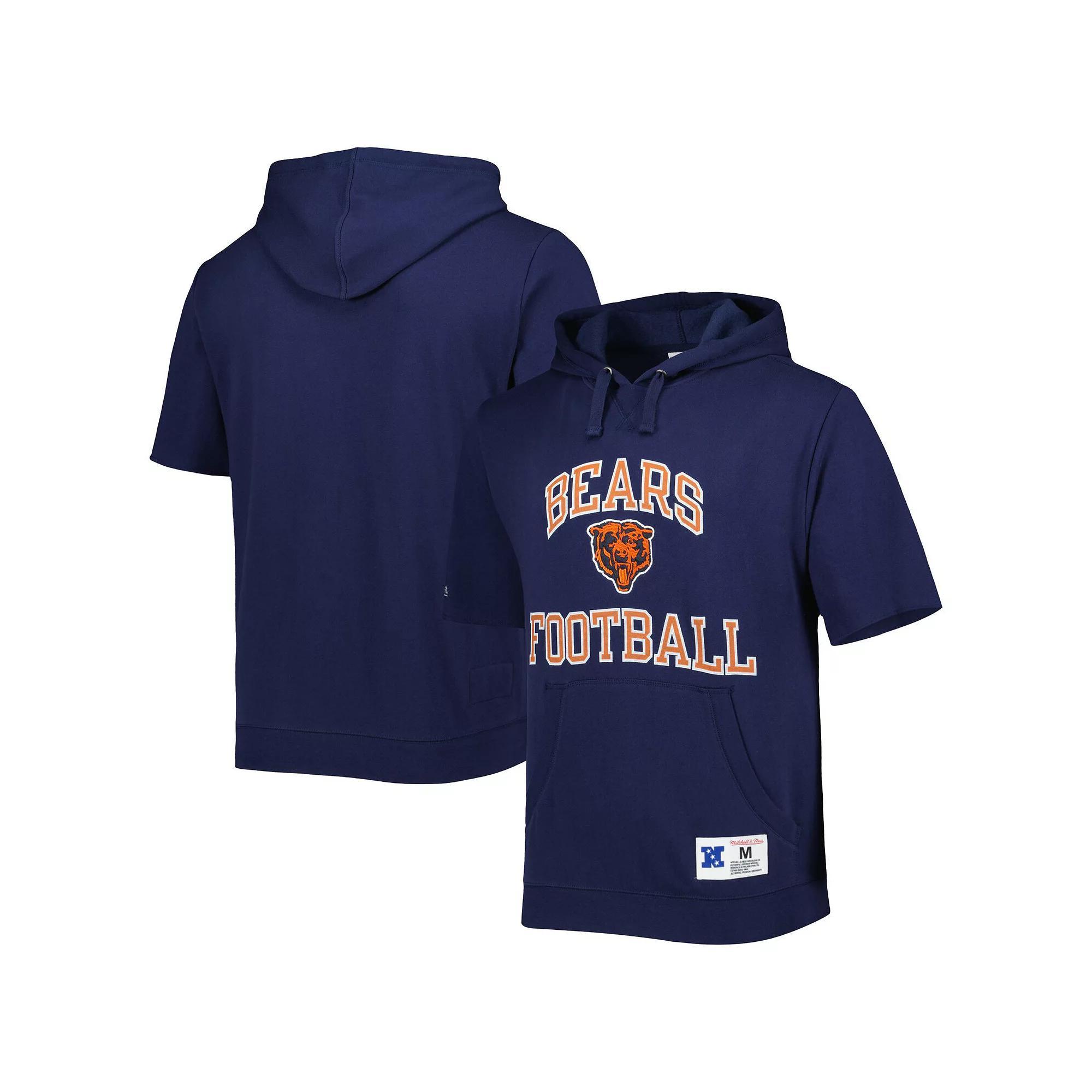 Men's Mitchell & Ness Navy Chicago Bears Washed Short Sleeve Pullover Hoodie, Size: Medium, Blue Product Image