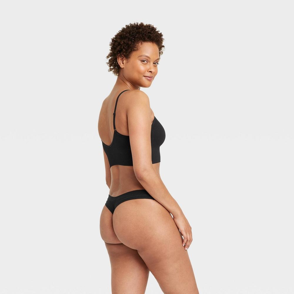 Women's Cotton Stretch Comfort Thong - Auden™ Black XL: Low Rise, Fold Over Waistband, Jersey, Machine Washable, Tumble Dry Product Image