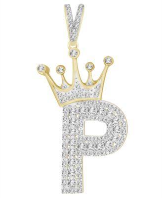Mens Diamond (3/8 ct.t.w.) Crowned Initial Pendant in 10k Gold - K Product Image