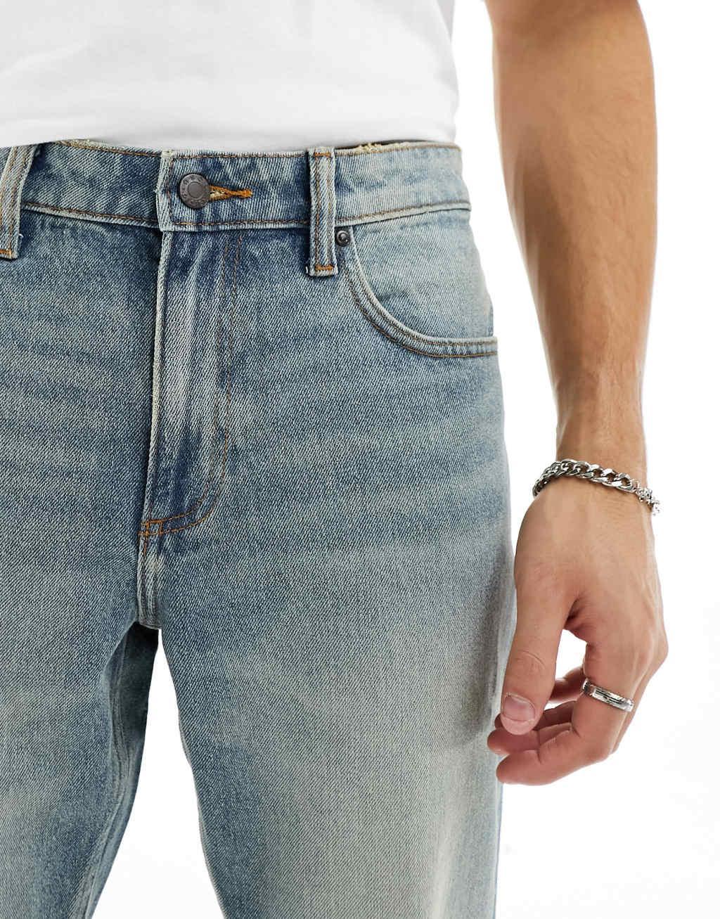 ASOS DESIGN tapered fit jeans in vintage light blue wash  Product Image