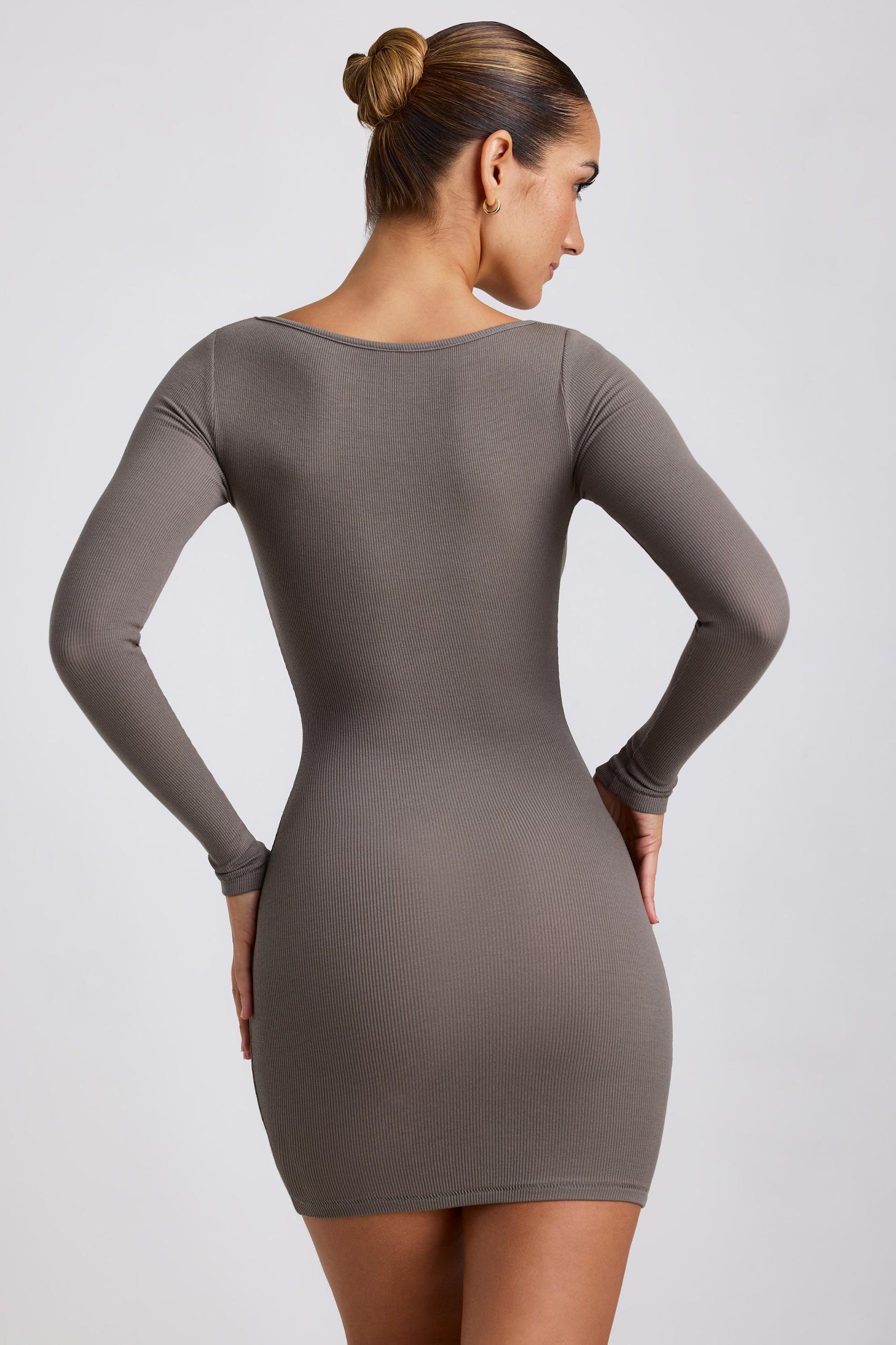 Ribbed Modal Long Sleeve Mini Dress in Grey Product Image