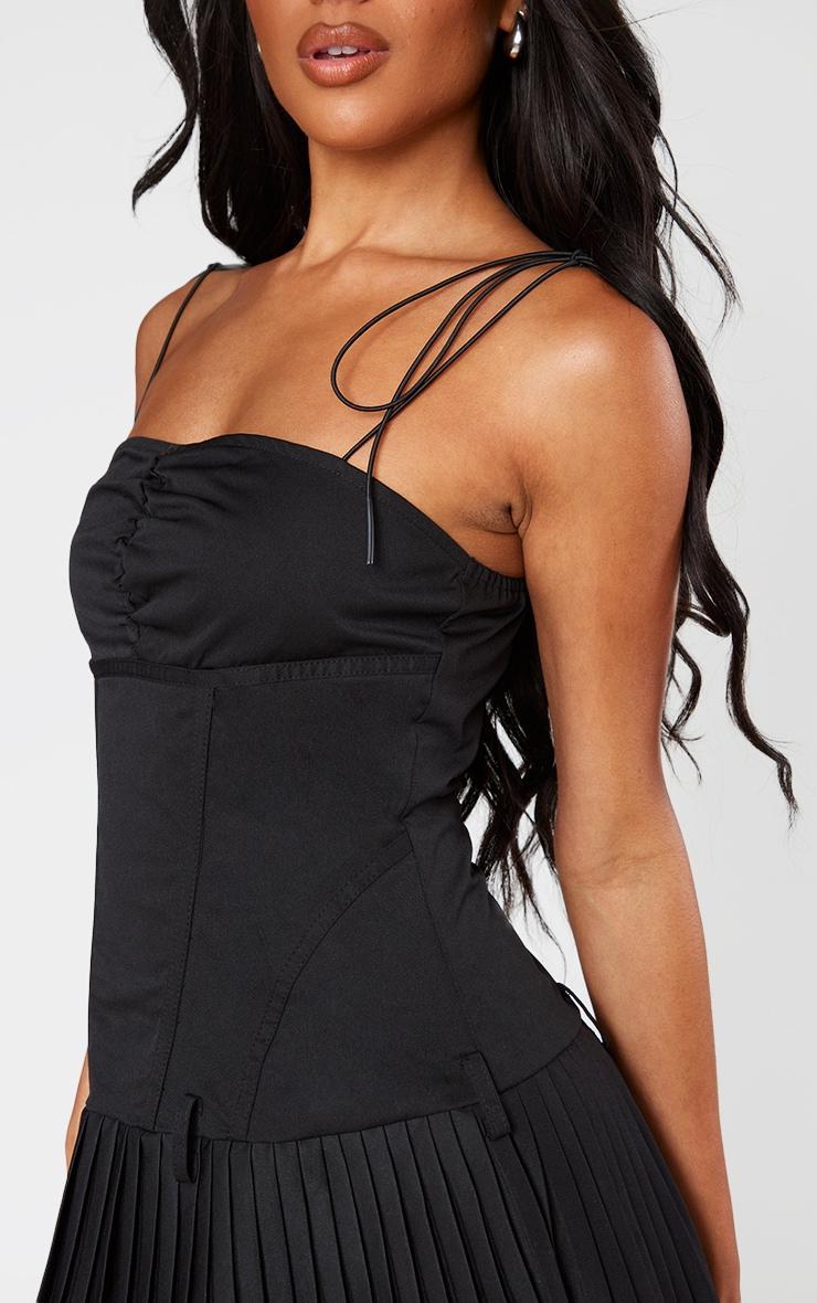 Black Tailored Woven Corset Pleated Shift Dress Product Image