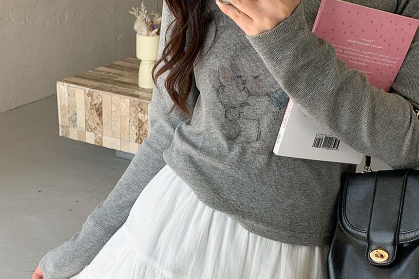 High Waist Plain Ruffle Lace Trim Mini A-Line Skirt Product Image