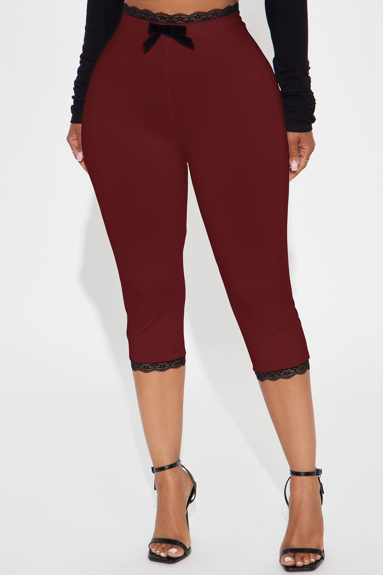 Valentina Solid Lace Trim Capri Legging - Burgundy Product Image