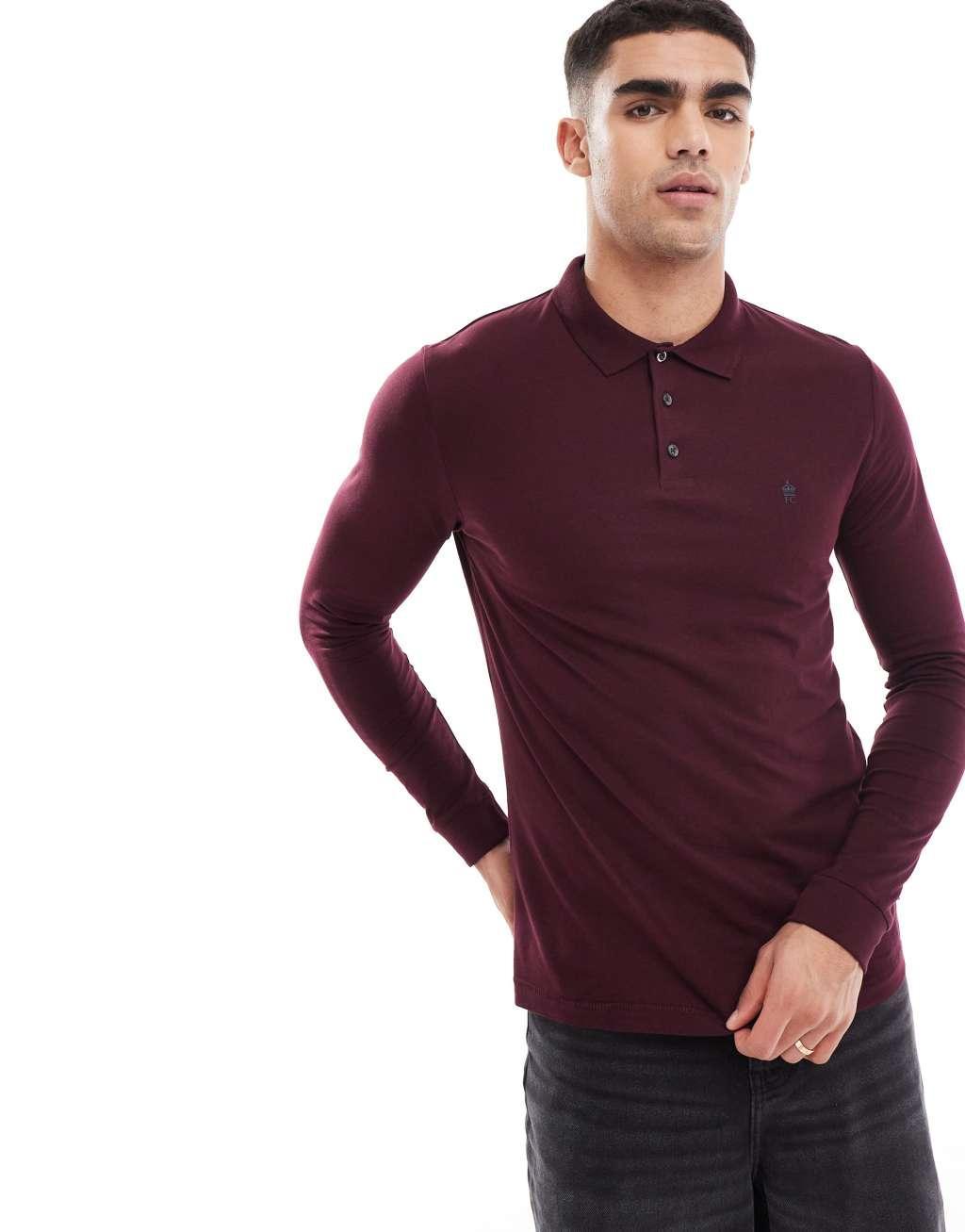 French Connection long sleeve polo shirt in black Product Image