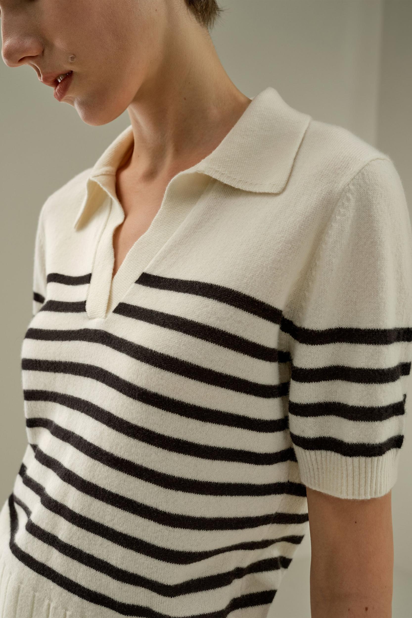 Striped Cashmere Polo Sweater Product Image