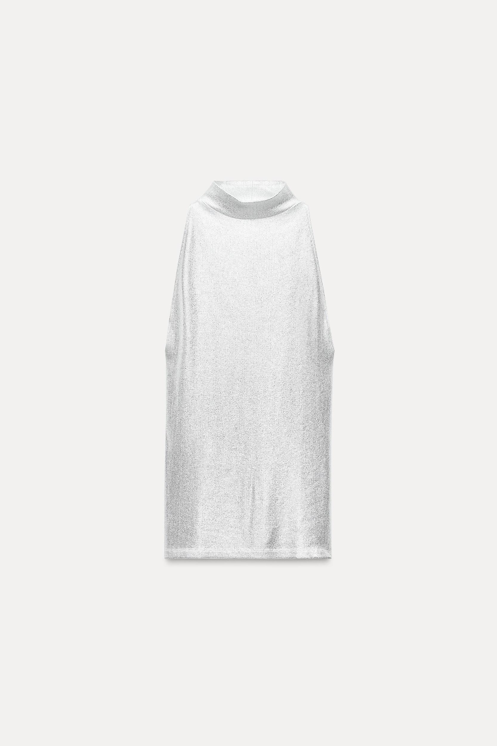 FOIL RIBBED HALTER TOP Product Image