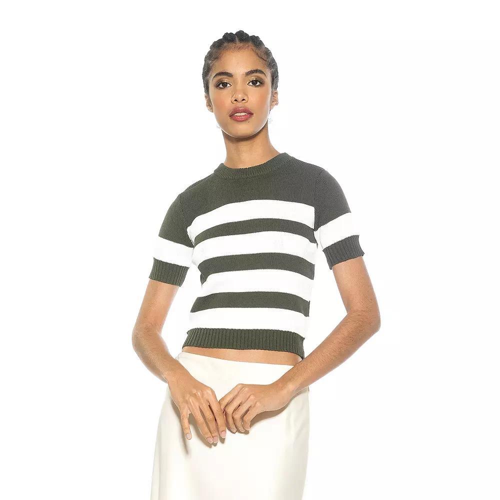 Women's ALEXIA ADMOR Pat Classic Knit Stripped Top, Size: Large, Black Ivory Product Image