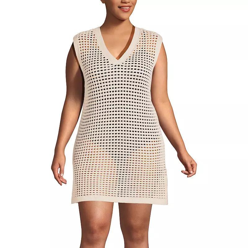 Plus Size Lands' End Open Knit Swim Cover-Up Dress, Women's, Size: 2XL, Washed Brown Product Image