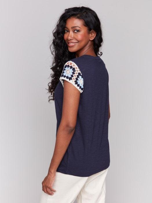 Charlie B crochet cap sleeve top C1374PK-075B Product Image