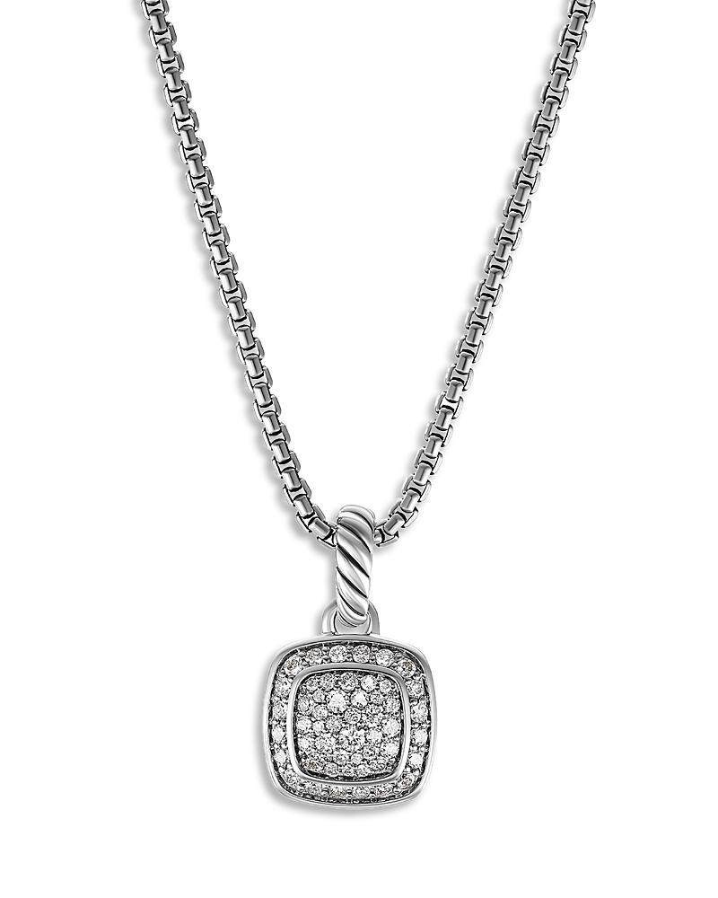Womens Petite Albion Pendant Necklace in Sterling Silver with Pav Diamonds, 7mm Product Image