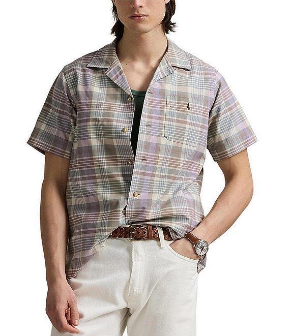 Polo Ralph Lauren Classic Fit Plaid Oxford Short Sleeve Woven Camp Shirt Product Image