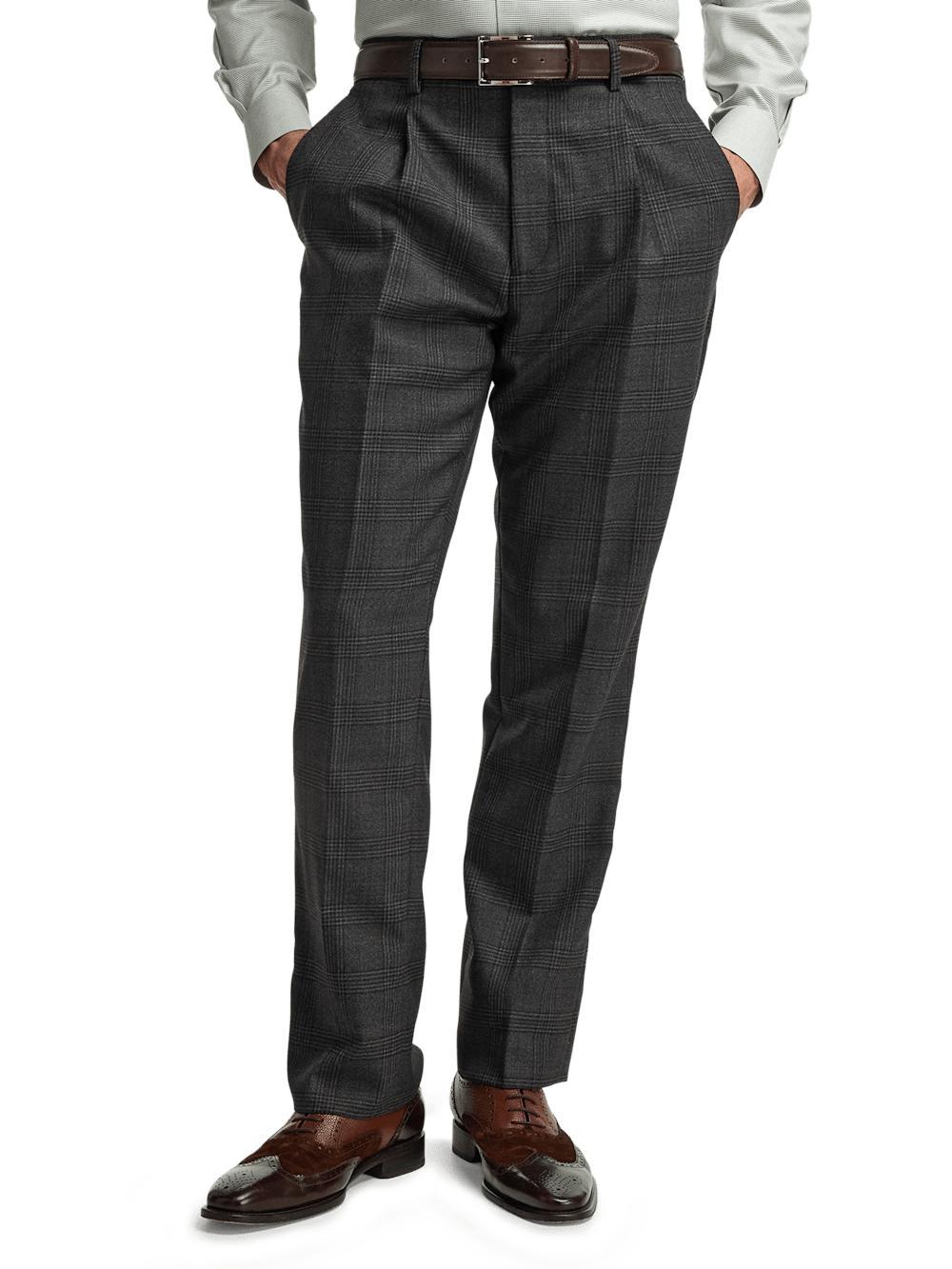 Wool Plaid Double Breasted Peak Lapel Suit - Charcoal Product Image