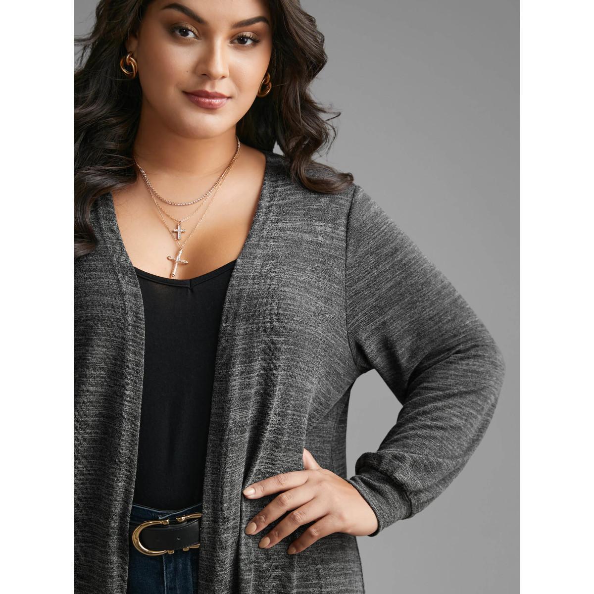 Plus Size Solid Heather Medium Stretch Knit Jacket Women DimGray Non Loose Everyday Jackets BloomChic 28/5X Product Image