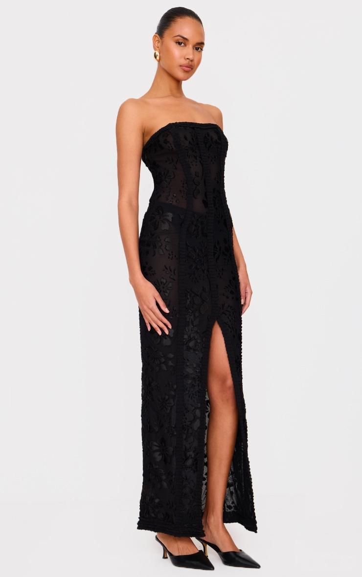 Black Mesh Floral Detail Bandeau Maxi Dress Product Image