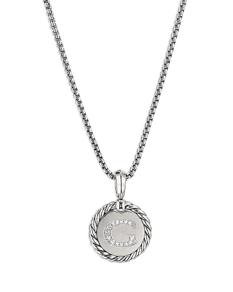 David Yurman Sterling Silver Cable Collectibles Initial Charm Necklace with Diamonds, 18 Product Image