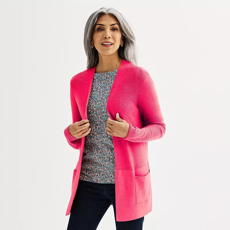 Women's Croft & Barrow® Classic Ribbed Open-Front Cardigan, Size: XS, Mineral Black Product Image
