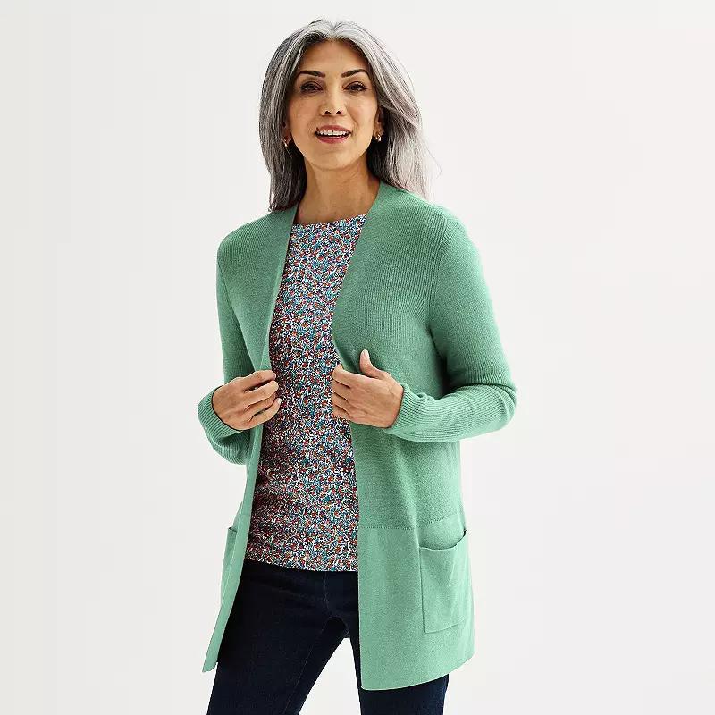 Women's Croft & Barrow® Classic Ribbed Open-Front Cardigan, Size: XS, Mineral Black Product Image