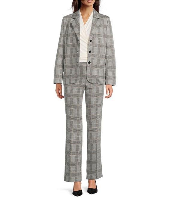 Anne Klein Plaid Mid Waist Straight Leg Pull-On Pants Product Image