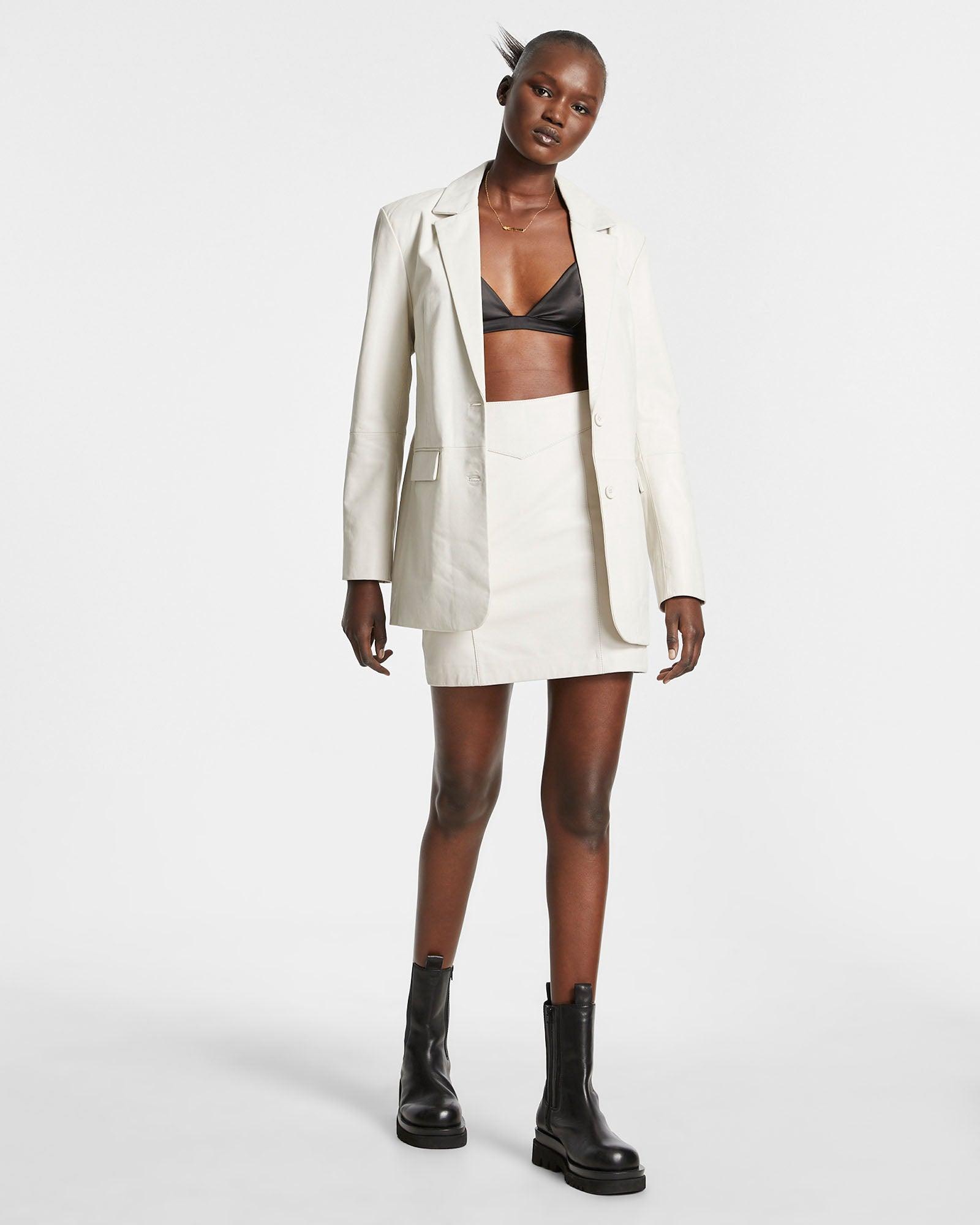 VIVIAN LEATHER BLAZER OFF WHITE Female Product Image