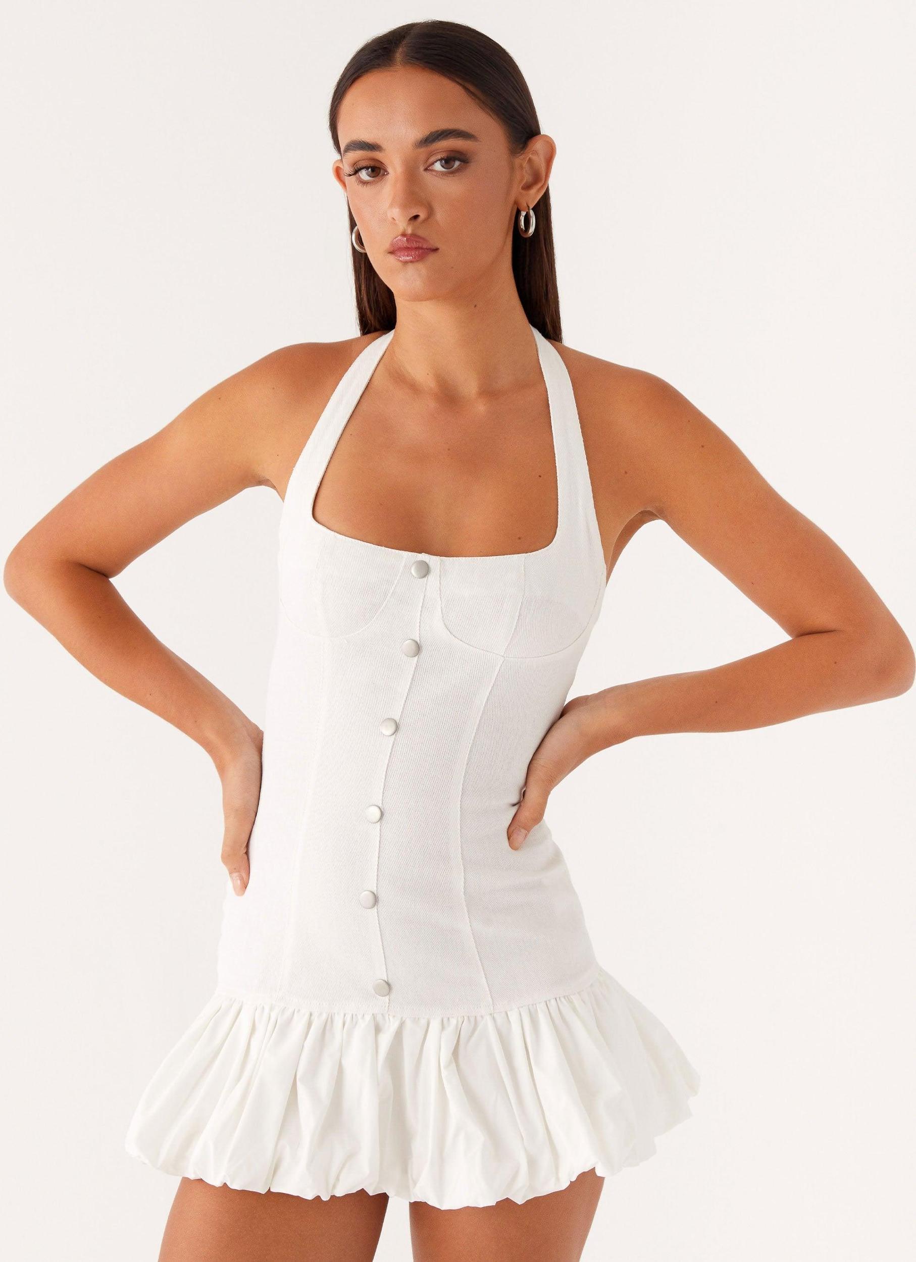 Georgina Denim Mini Dress - White Product Image