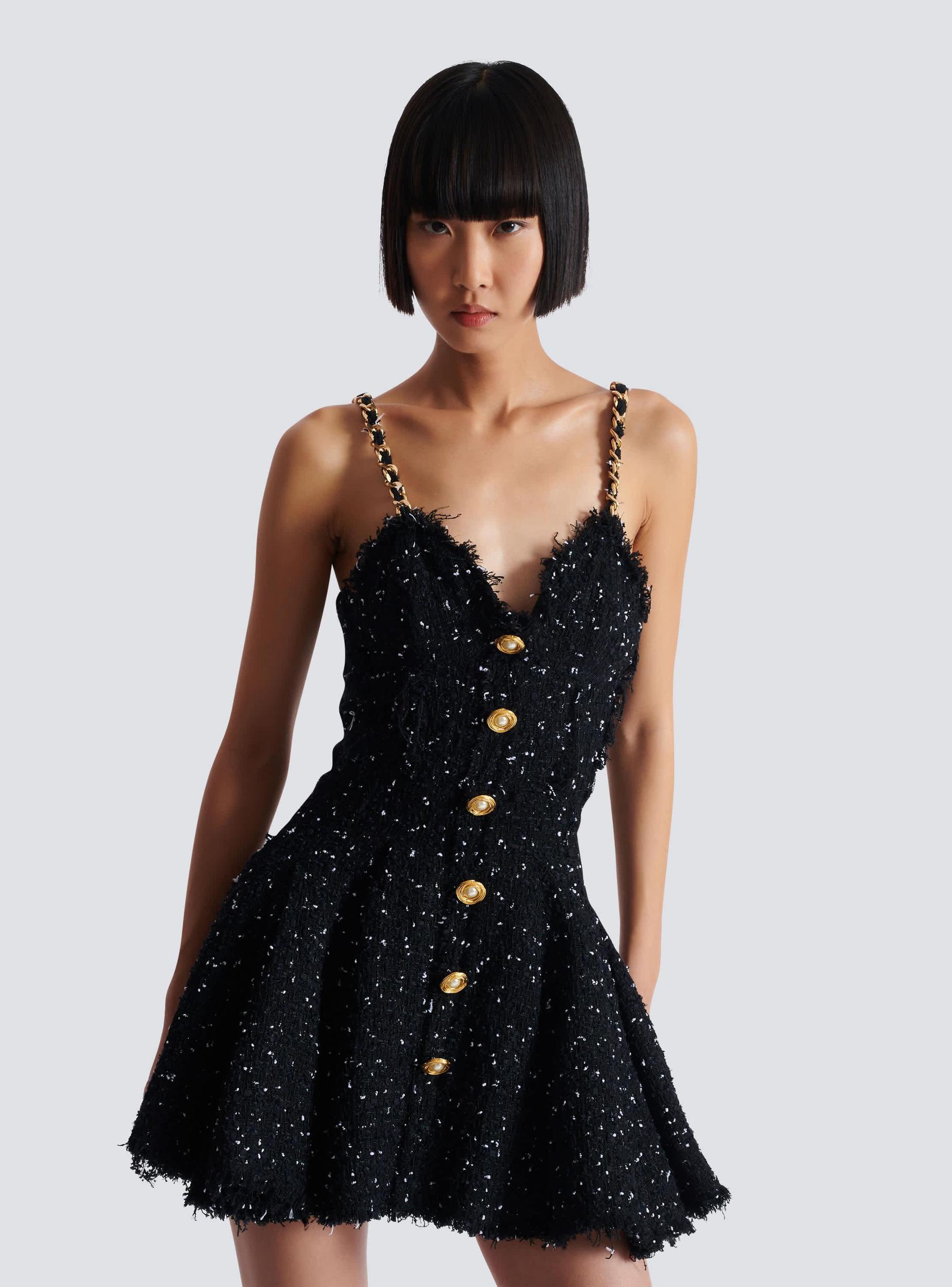 Strappy polka-dot tweed dress Product Image