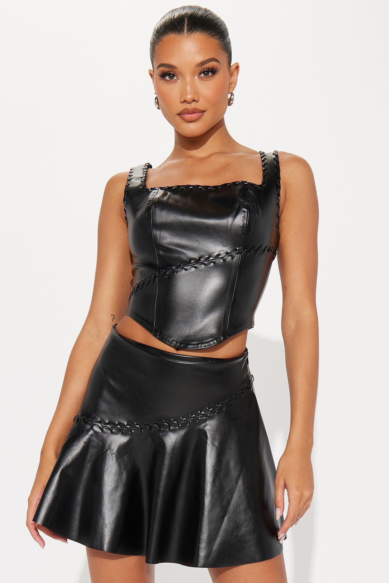 Danger Zone Faux Leather Skirt Set - Black Product Image