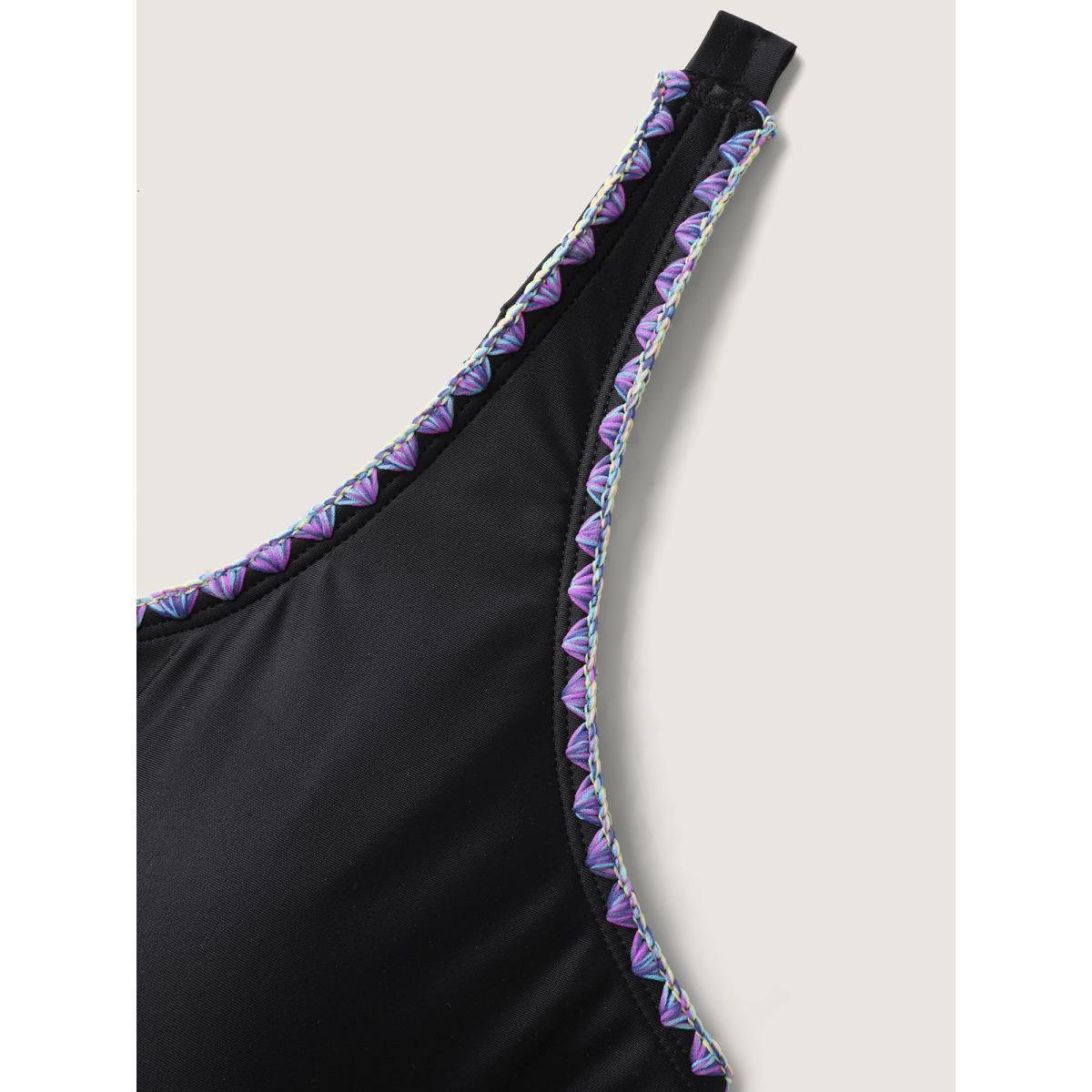 Plus Size Colorful Ribbon Shell Embroidery Swim Dress Women's Swimwear Black Beach Bodycon U-neck High stretch Curve Swim Dresses BloomChic 28/5X Product Image