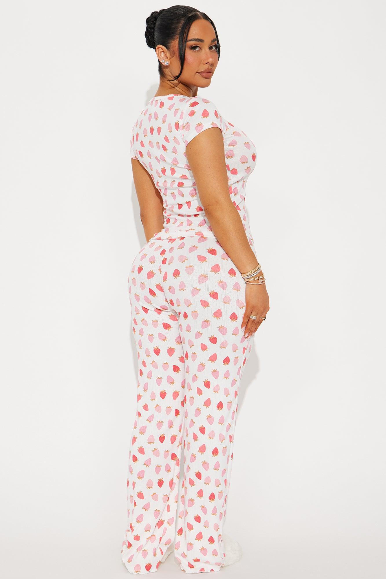 Truly Sweet Pointelle Short Sleeve PJ Pant Set - White/Pink Product Image