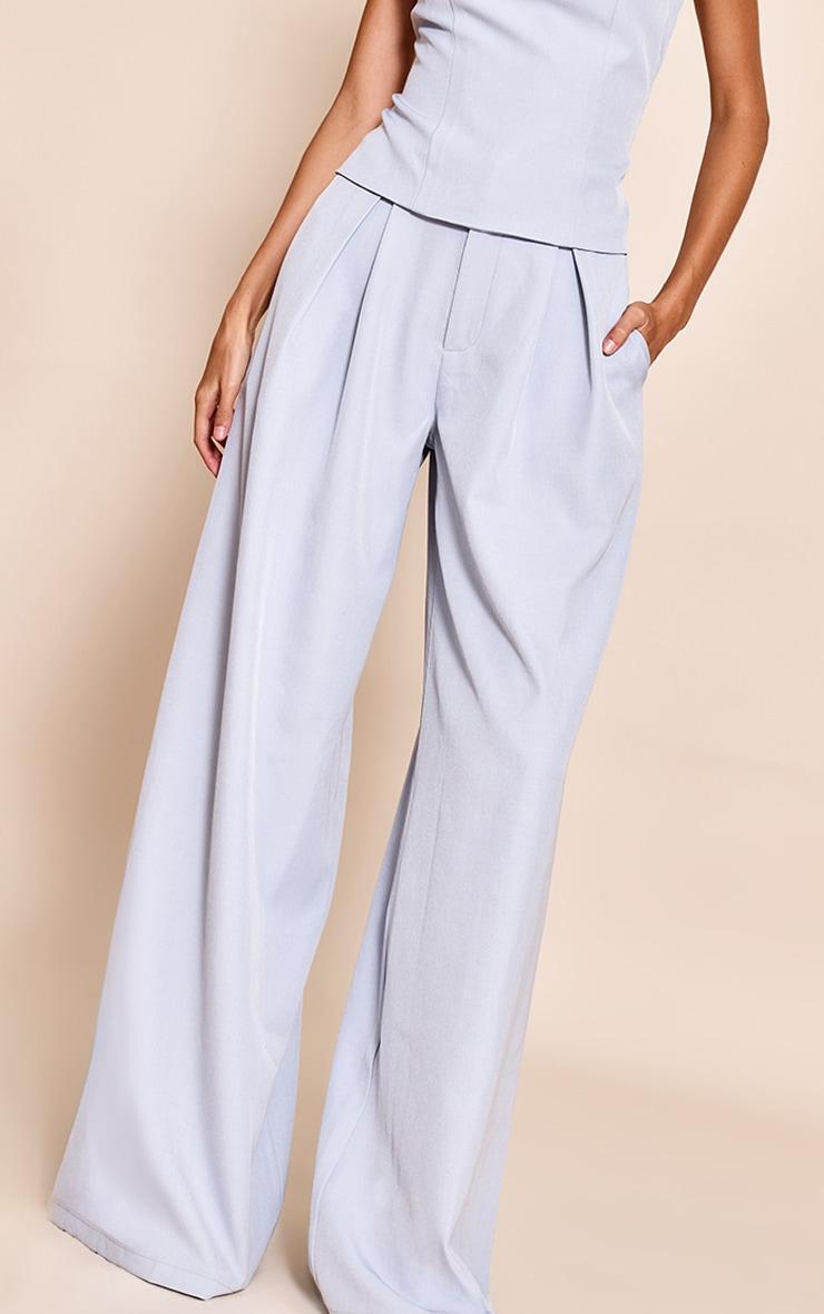 Pale Blue Woven Tailored Wide Leg Pants Product Image