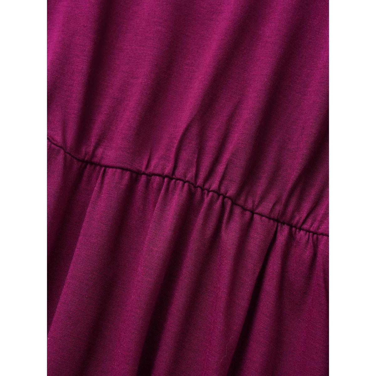 Plus Size Supersoft Essentials Solid Pocket Cuffed Sleeve Dress RedViolet Women Basics Non Round Neck Short sleeve Curvy Midi Dress BloomChic 14-16/1X Product Image