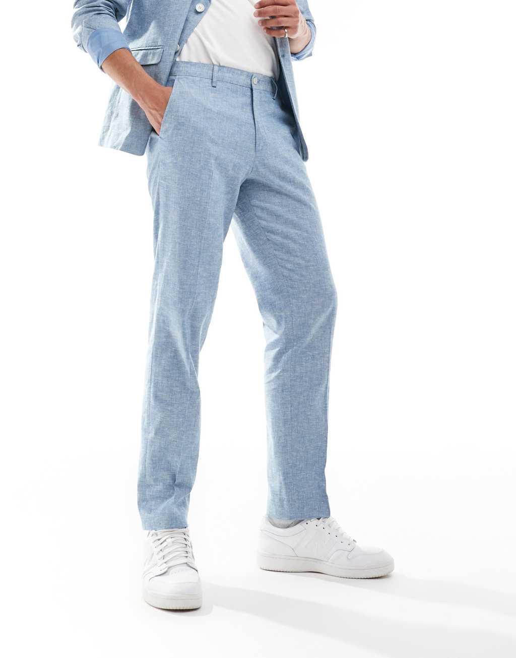 Jack & Jones Premium linen mix slim fit pants in light blue Product Image