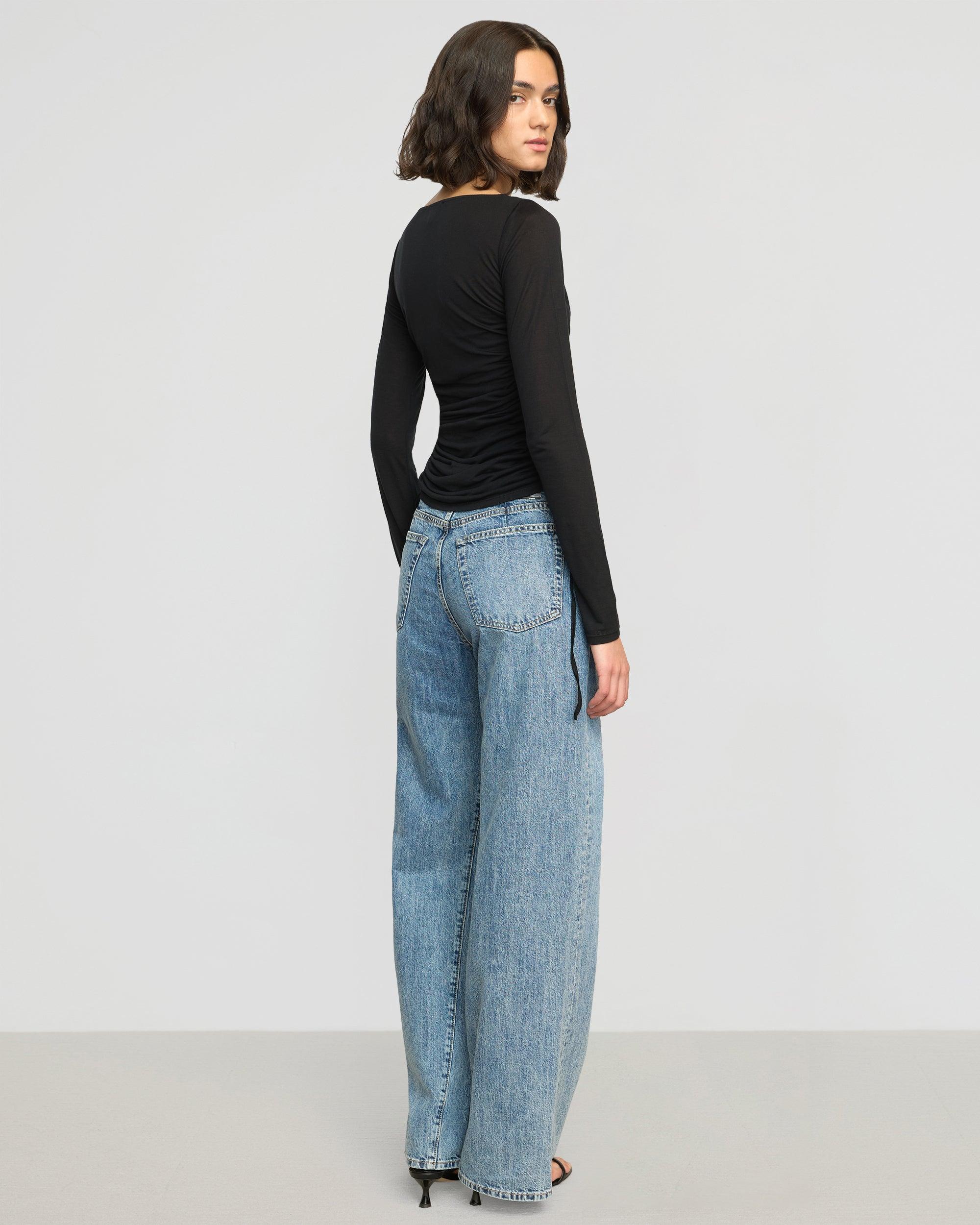 Joan Tencel Ruched-Side Semi-Sheer Tee Product Image