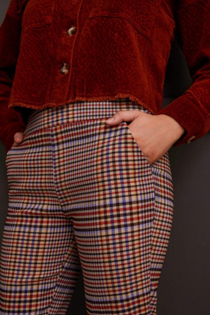 Micro Flare Pull-On Plaid Pant Product Image