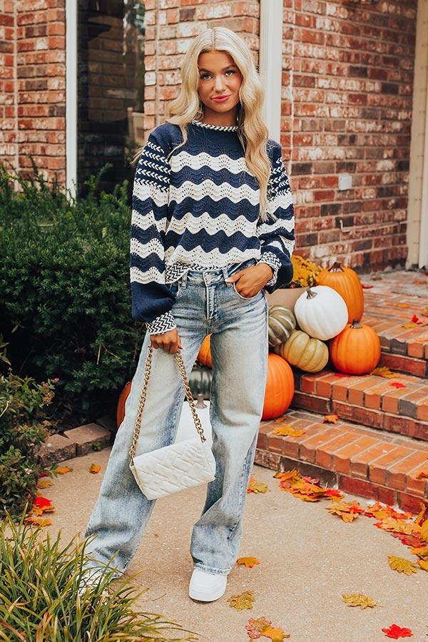 Hot Cocoa Crushing Pointelle Knit Sweater in Navy Product Image