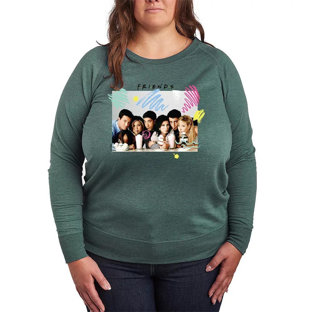 Plus Size Friends Retro Milkshakes French Terry Long Sleeve Tee, Womens Grey Green Product Image