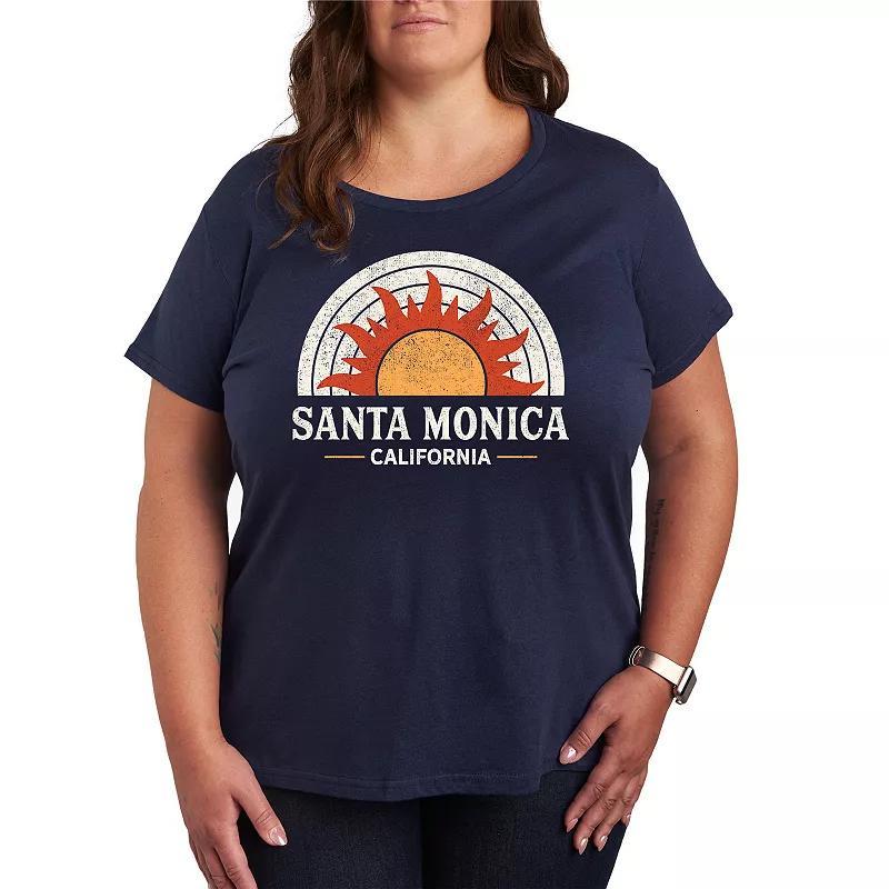 Plus Santa Monica California Sun Graphic Tee, Womens Blue Product Image